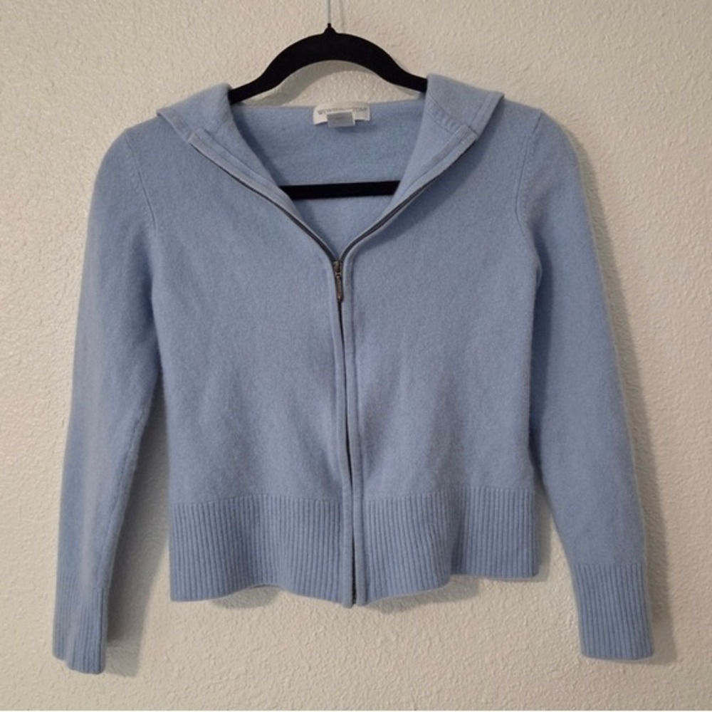 Vintage Worthington 100% Cashmere Zip‎ Up Hoodie Gorgeous Baby Blue